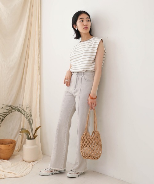 Bab(バブ)の「【WEB限定】配色パイピングボーダートップス(Tシャツ/カットソー・レディース・ラベンダー/ライトグリーン/カーキ/ブラウン/ネイビー・FREE)」の22枚目の写真