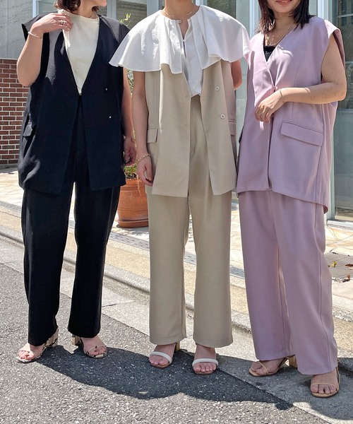 Omekashi(オメカシ)の「ダブルタックパンツ(スラックス・レディース・ブラック/パープル/アイボリー・38/36)」の10枚目の写真
