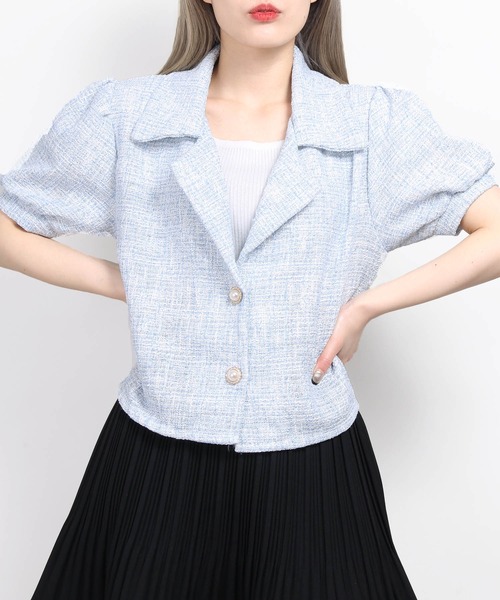 WC(ダブル シー)の「パールボタンツイードシャツ(シャツ/ブラウス・レディース・ブラック/サックスブルー/ピンク・FREE)」の3枚目の写真