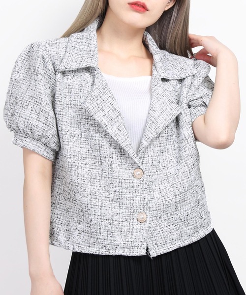 WC(ダブル シー)の「パールボタンツイードシャツ(シャツ/ブラウス・レディース・ブラック/サックスブルー/ピンク・FREE)」の2枚目の写真