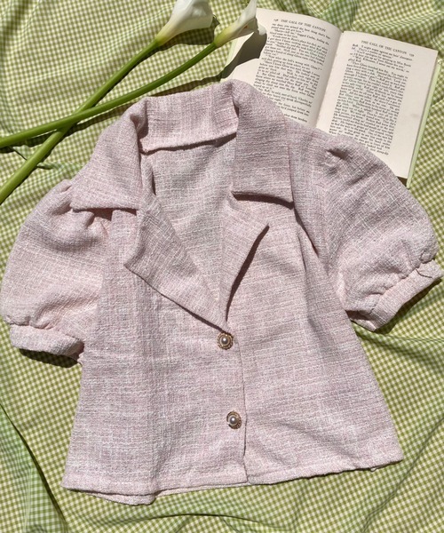 WC(ダブル シー)の「パールボタンツイードシャツ(シャツ/ブラウス・レディース・ブラック/サックスブルー/ピンク・FREE)」の7枚目の写真