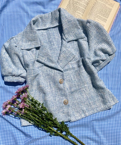 WC(ダブル シー)の「パールボタンツイードシャツ(シャツ/ブラウス・レディース・ブラック/サックスブルー/ピンク・FREE)」の10枚目の写真