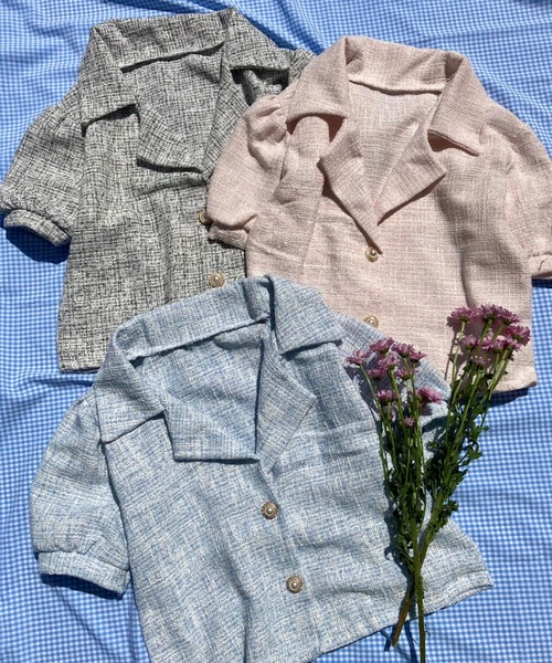 WC(ダブル シー)の「パールボタンツイードシャツ(シャツ/ブラウス・レディース・ブラック/サックスブルー/ピンク・FREE)」の4枚目の写真