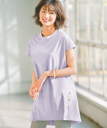 綿100％裾ボタン使いチュニックＴシャツ