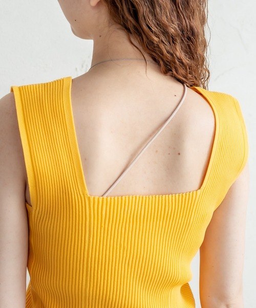 mystic（ミスティック）の「ニットリブタンクトップ（タンクトップ・レディース・ブラック/ピンク/イエロー/オレンジ/アイボリー・FREE）」の9枚目の写真