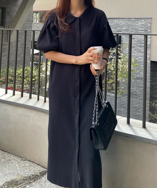 Smile ワンピース ワンピース ドレスorchid スマイルオーキッド のファッション ストレッチプリーツロングシャツワンピース ワンピース Smile