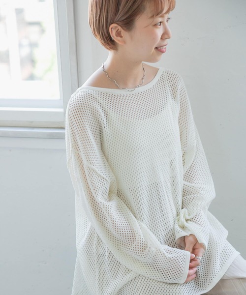 ITEMS URBANRESEARCH（アイテムズ アーバンリサーチ）の「メッシュ2WAYカーディガン（カーディガン/ボレロ・レディース・ブラック/ベージュ/オフホワイト・FREE）」の2枚目の写真