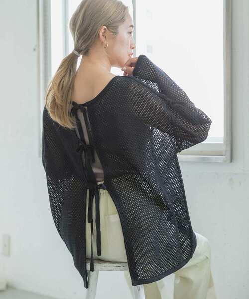 ITEMS URBANRESEARCH（アイテムズ アーバンリサーチ）の「メッシュ2WAYカーディガン（カーディガン/ボレロ・レディース・ブラック/ベージュ/オフホワイト・FREE）」の3枚目の写真