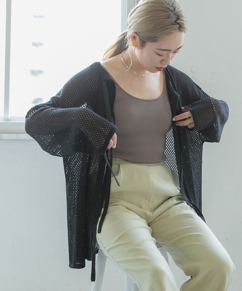 ITEMS URBANRESEARCH（アイテムズ アーバンリサーチ）の「メッシュ2WAYカーディガン（カーディガン/ボレロ・レディース・ブラック/ベージュ/オフホワイト・FREE）」の9枚目の写真