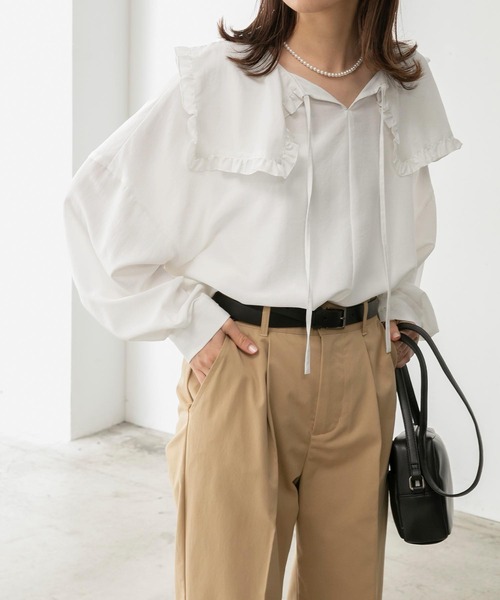 ボリュームスリーブ 2way フリルビッグカラーブラウス（シャツ