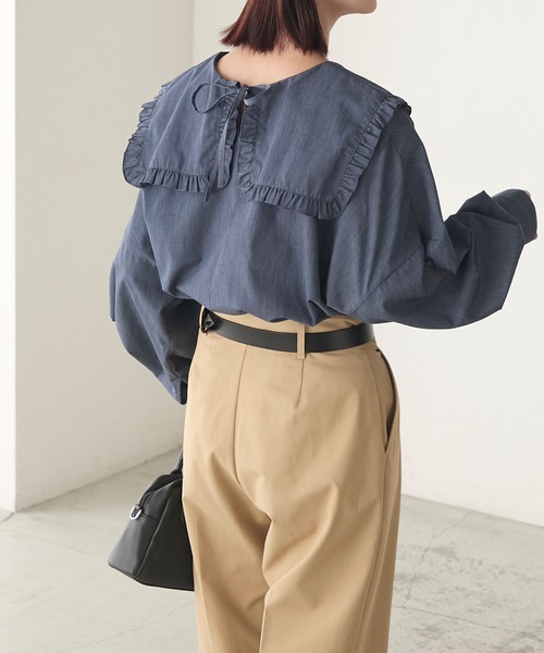 ボリュームスリーブ 2way フリルビッグカラーブラウス（シャツ