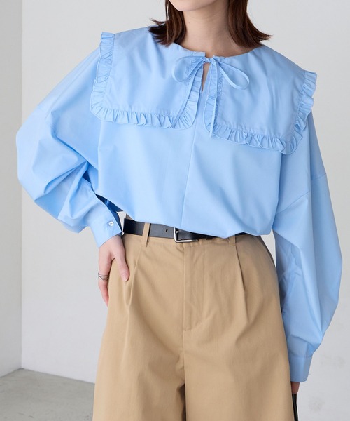 ボリュームスリーブ 2way フリルビッグカラーブラウス（シャツ