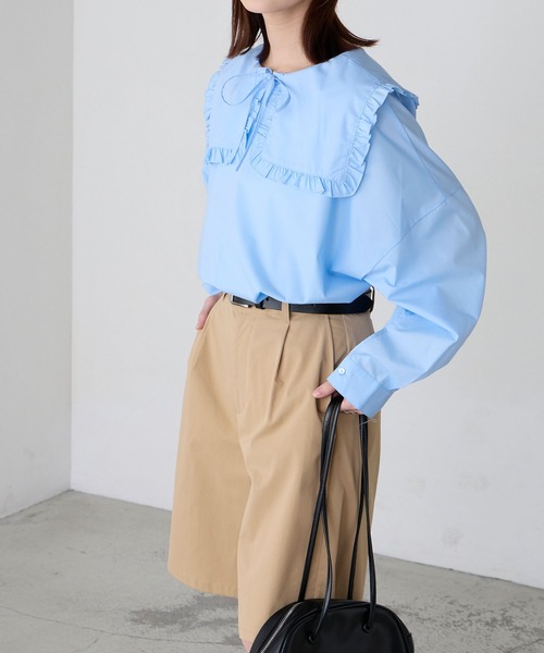 ボリュームスリーブ 2way フリルビッグカラーブラウス（シャツ