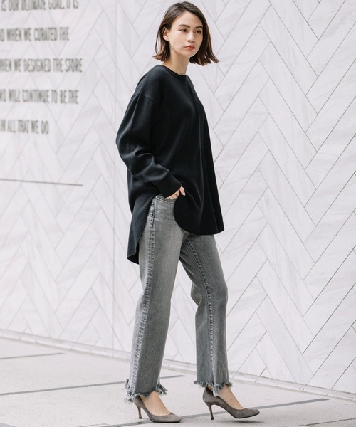 Munich（ミューニック）の「12oz10イヤーデニムセミフレアデストロイパンツ（デニムパンツ・レディース・ブラック/インディゴブルー・S/M/XS/XXS）」の4枚目の写真