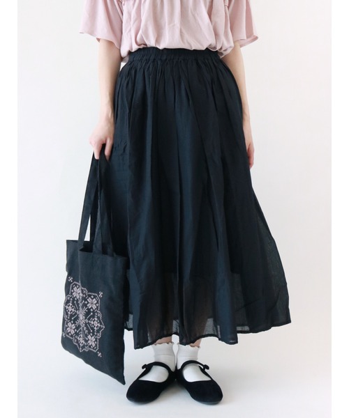 Samansa Mos2（サマンサ モスモス）の「ボイルギャザースカート（スカート・レディース・ベージュ/オフホワイト/キナリ/ブラック/グリーン・ﾌﾘ-）」の3枚目の写真