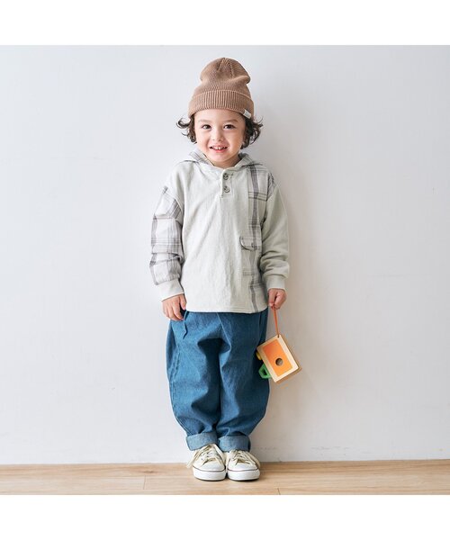 apres les cours(アプレレクール)の「チェックパッチワークパーカー(パーカー・キッズ・グレー/ブラウン・140/100/80/90/120/130/110)」の3枚目の写真