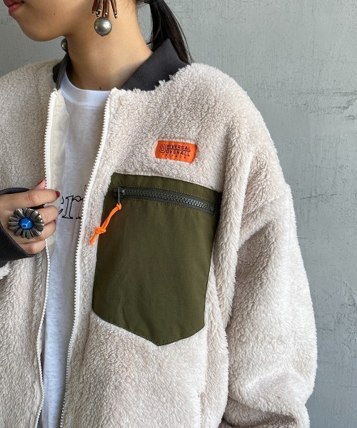 UNIVERSAL OVERALL（ユニバーサルオーバーオール）の「[UNIVERSAL OVERALL/ユニバーサルオーバーオール] 別注ボアフリースボンバージャケット（ブルゾン・レディース・チャコールグレー/ネイビー/アイボリー・M/L）」の15枚目の写真