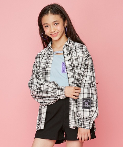 JENNI love(ジェニィラブ)の「チェックBIGシャツ(シャツ/ブラウス・キッズ・ブラック/オフホワイト・150cm/160cm/130cm/140cm)」の1枚目の写真