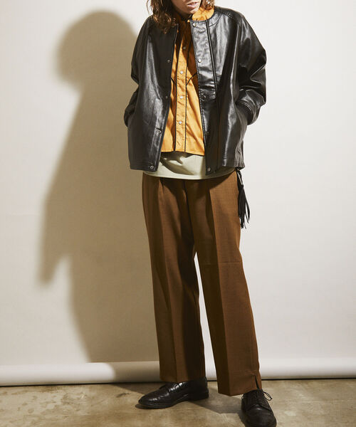 GLOSTER/グロスター】ノーカラーフェイクレザーブルゾン ビッグシルエット