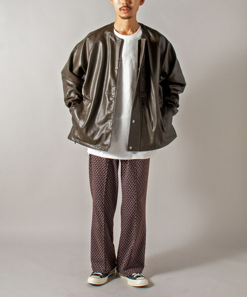 GLOSTER/グロスター】ノーカラーフェイクレザーブルゾン ビッグシルエット