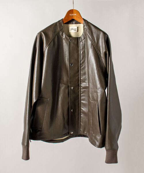 GLOSTER/グロスター】ノーカラーフェイクレザーブルゾン ビッグシルエット