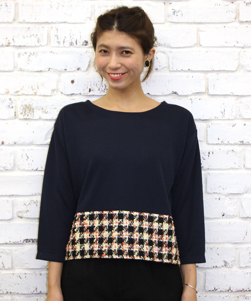 mystic（ミスティック）の「ウラケ×ツイードプルオーバー（Tシャツ/カットソー・レディース・ブルー/イエロー/ピンク・ﾌﾘ-）」の2枚目の写真