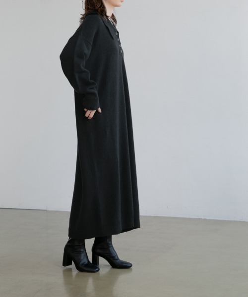yuw（ユウ）の「BIG COLLAR KNIT　217955（ワンピース・レディース・ブラック/グリーン/グレー・FREE）」の6枚目の写真