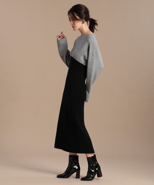 INED（イネド）の「《INED30th×スタイリスト辻直子》ドッキングニットワンピース（ワンピース・レディース・ブラック/ダークブラウン・9号）」の3枚目の写真