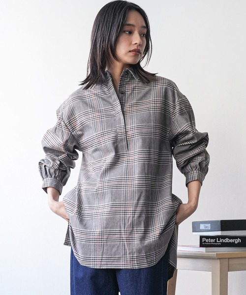 mili an deni（ミリアンデニ）の「チェックバックタックシャツワンピース（シャツワンピース・レディース・ブラック/ブラウン/チェック/ダークブラウン/オレンジ・L/M）」の3枚目の写真