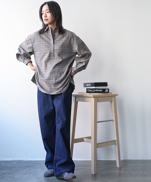 mili an deni（ミリアンデニ）の「チェックバックタックシャツワンピース（シャツワンピース・レディース・ブラック/ブラウン/チェック/ダークブラウン/オレンジ・L/M）」の10枚目の写真