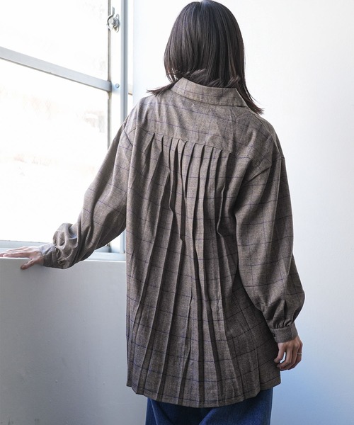 mili an deni（ミリアンデニ）の「チェックバックタックシャツワンピース（シャツワンピース・レディース・ブラック/ブラウン/チェック/ダークブラウン/オレンジ・L/M）」の9枚目の写真