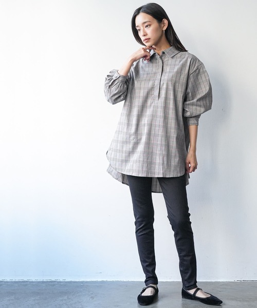 mili an deni（ミリアンデニ）の「チェックバックタックシャツワンピース（シャツワンピース・レディース・ブラック/ブラウン/チェック/ダークブラウン/オレンジ・L/M）」の14枚目の写真