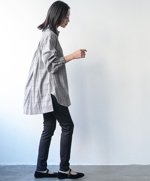 mili an deni（ミリアンデニ）の「チェックバックタックシャツワンピース（シャツワンピース・レディース・ブラック/ブラウン/チェック/ダークブラウン/オレンジ・L/M）」の13枚目の写真