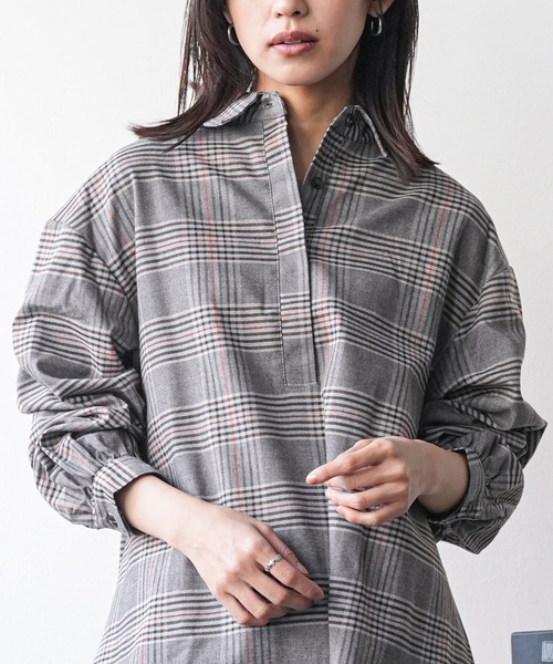 mili an deni（ミリアンデニ）の「チェックバックタックシャツワンピース（シャツワンピース・レディース・ブラック/ブラウン/チェック/ダークブラウン/オレンジ・L/M）」の22枚目の写真