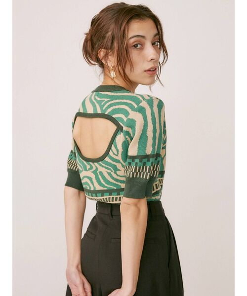 EVRIS（エヴリス）の「バックオープンジャガードニットトップス（ニット/セーター・レディース・オレンジ/ブルー/グリーン・FREE）」の19枚目の写真