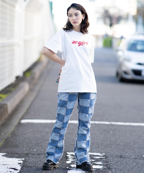 X-girl（エックスガール）の「CHUBBY ロゴTシャツ（Tシャツ/カットソー・レディース・ホワイト/ライトブルー/チャコール・S/M/L/XL）」の13枚目の写真