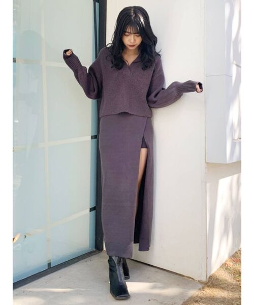 MURUA（ムルーア）の「マキシ丈ラップニットキュロット（スカート・レディース・ブラック/グレー/アイボリー・FREE）」の16枚目の写真