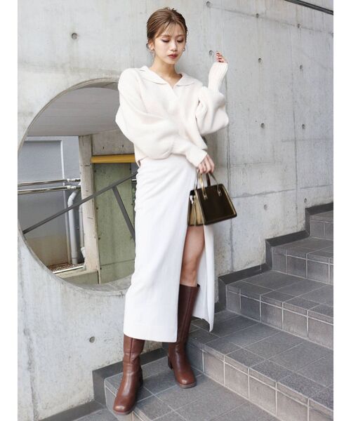 MURUA（ムルーア）の「マキシ丈ラップニットキュロット（スカート・レディース・ブラック/グレー/アイボリー・FREE）」の13枚目の写真