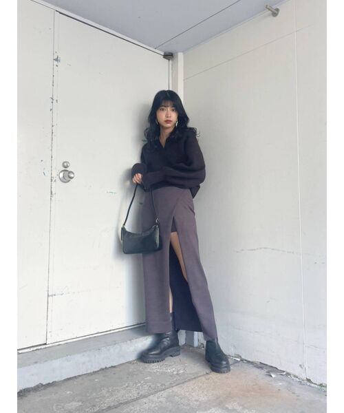 MURUA（ムルーア）の「マキシ丈ラップニットキュロット（スカート・レディース・ブラック/グレー/アイボリー・FREE）」の4枚目の写真