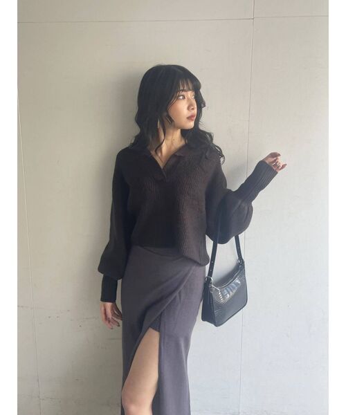 MURUA（ムルーア）の「マキシ丈ラップニットキュロット（スカート・レディース・ブラック/グレー/アイボリー・FREE）」の12枚目の写真