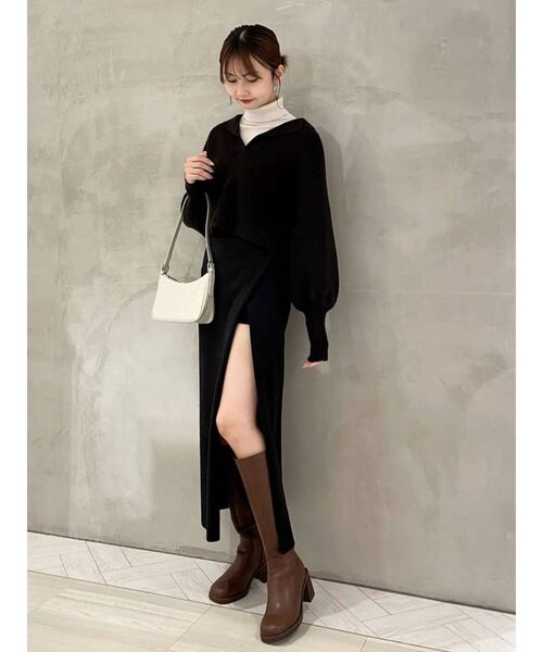 MURUA（ムルーア）の「マキシ丈ラップニットキュロット（スカート・レディース・ブラック/グレー/アイボリー・FREE）」の10枚目の写真