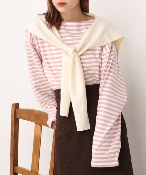 one after another NICE CLAUP（ワンアフターアナザーナイスクラップ）の「ルーズなシルエットでこなれ感を。ゆったりボーダーロンT（Tシャツ/カットソー・レディース・グリーン/ピンク/ブラック/イエロー・FREE）」の4枚目の写真