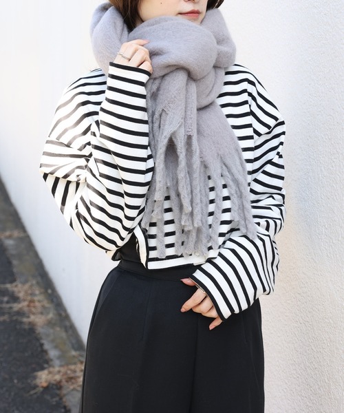 one after another NICE CLAUP（ワンアフターアナザーナイスクラップ）の「ルーズなシルエットでこなれ感を。ゆったりボーダーロンT（Tシャツ/カットソー・レディース・グリーン/ピンク/ブラック/イエロー・FREE）」の18枚目の写真