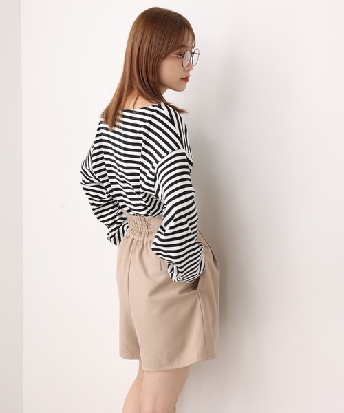 one after another NICE CLAUP（ワンアフターアナザーナイスクラップ）の「ルーズなシルエットでこなれ感を。ゆったりボーダーロンT（Tシャツ/カットソー・レディース・グリーン/ピンク/ブラック/イエロー・FREE）」の12枚目の写真