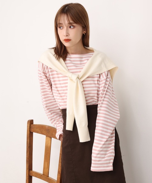 one after another NICE CLAUP（ワンアフターアナザーナイスクラップ）の「ルーズなシルエットでこなれ感を。ゆったりボーダーロンT（Tシャツ/カットソー・レディース・グリーン/ピンク/ブラック/イエロー・FREE）」の19枚目の写真