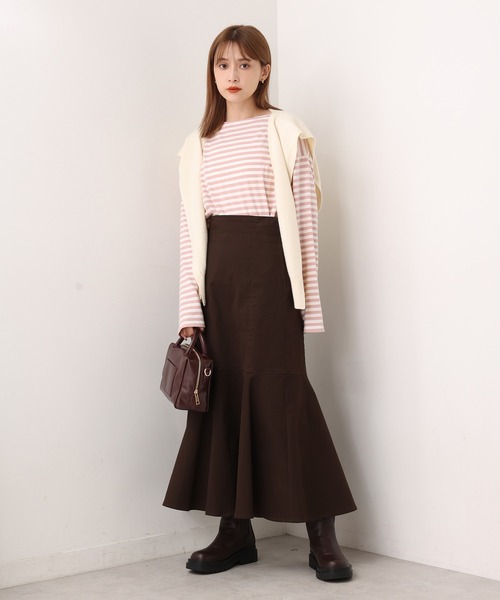 one after another NICE CLAUP（ワンアフターアナザーナイスクラップ）の「ルーズなシルエットでこなれ感を。ゆったりボーダーロンT（Tシャツ/カットソー・レディース・グリーン/ピンク/ブラック/イエロー・FREE）」の21枚目の写真