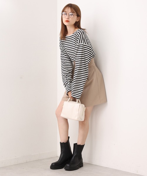 one after another NICE CLAUP（ワンアフターアナザーナイスクラップ）の「ルーズなシルエットでこなれ感を。ゆったりボーダーロンT（Tシャツ/カットソー・レディース・グリーン/ピンク/ブラック/イエロー・FREE）」の13枚目の写真