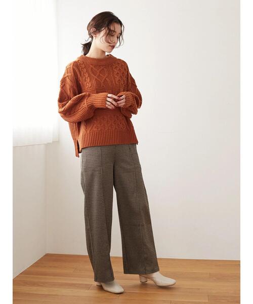 Sugar spoon(シュガースプーン)の「・SUGAR SPOON パッチワークケーブルニット*(ニット/セーター・レディース・オレンジ/アイボリー/モカ/杢グレー・FREE)」の16枚目の写真