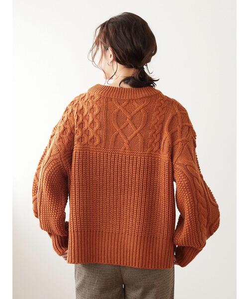 Sugar spoon(シュガースプーン)の「・SUGAR SPOON パッチワークケーブルニット*(ニット/セーター・レディース・オレンジ/アイボリー/モカ/杢グレー・FREE)」の18枚目の写真