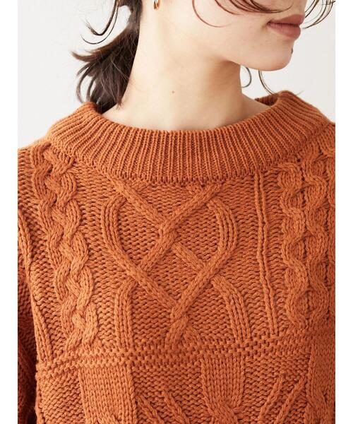 Sugar spoon(シュガースプーン)の「・SUGAR SPOON パッチワークケーブルニット*(ニット/セーター・レディース・オレンジ/アイボリー/モカ/杢グレー・FREE)」の19枚目の写真